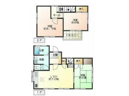 京成電鉄千原線 大森台駅 徒歩11分 2階建 築39年(3LDK)の間取り写真