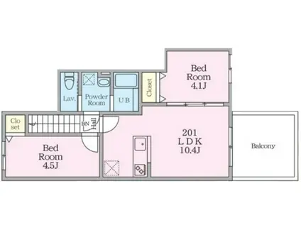 ミハス中野Ⅱ(2LDK/2階)の間取り写真