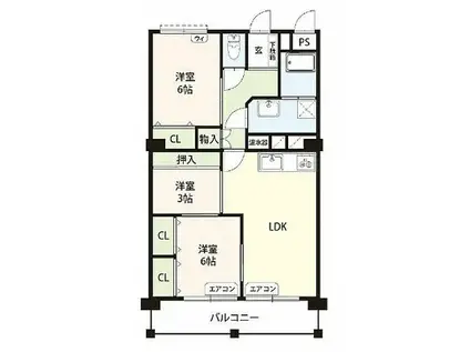 サンなかしま(3LDK/4階)の間取り写真