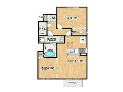 アヴァンセ原町(2LDK/1階)の間取り写真