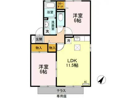 プルミエ徳聖 A(2LDK/1階)の間取り写真