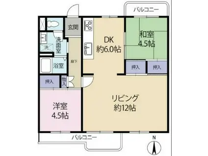 高浜団地(2LDK/4階)の間取り写真