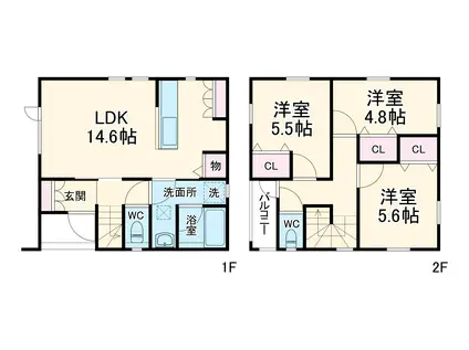 北総鉄道 北国分駅 徒歩13分 2階建 築5年(3LDK)の間取り写真