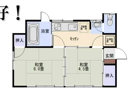 横浜線 橋本駅(神奈川) バス乗車時間：32分 三井南バス停で下車 徒歩1分 1階建 築54年(2K)の間取り写真