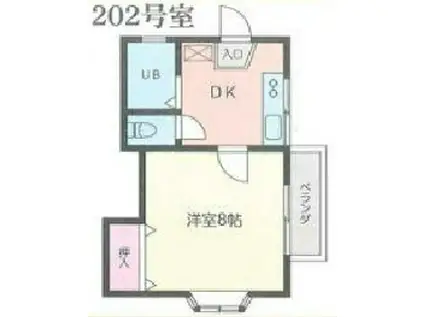 アビタシオンⅠ(1DK/2階)の間取り写真