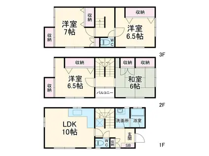 身延線 東花輪駅 徒歩46分 3階建 築36年(4LDK)の間取り写真