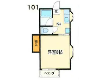 シャンティA(1K/2階)の間取り写真
