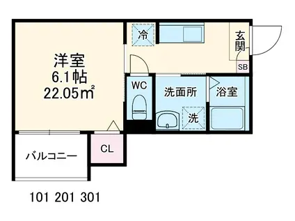 REVIVE上尾(1K/3階)の間取り写真