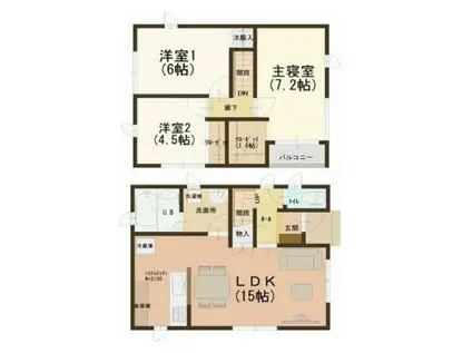 埼玉新都市交通 伊奈中央駅 徒歩4分 2階建 新築(3LDK)の間取り写真