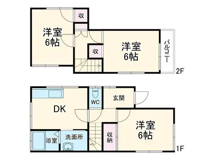 京成電鉄松戸線 高根公団駅 徒歩15分 2階建 築46年(3DK)の間取り写真