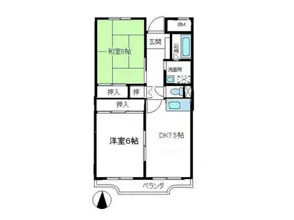 藤が丘北弘ハイツ(2DK/2階)の間取り写真