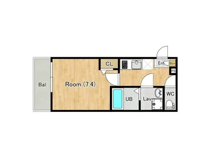 ジーメゾン八王子散田(1K/3階)の間取り写真