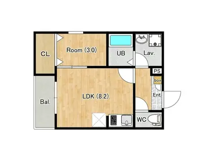 ジーメゾン八王子散田(1DK/2階)の間取り写真