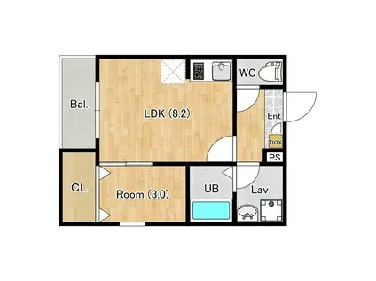 ジーメゾン八王子散田(1DK/1階)の間取り写真