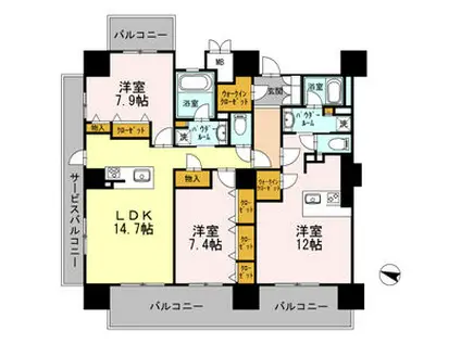 ロイヤルパークスERささしま ウエスト(3LDK/11階)の間取り写真