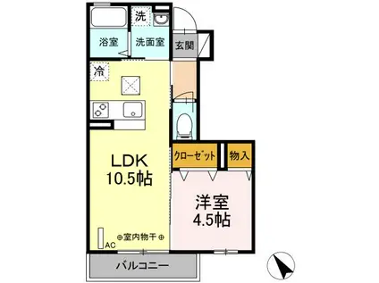 グランモア柳川(1LDK/1階)の間取り写真