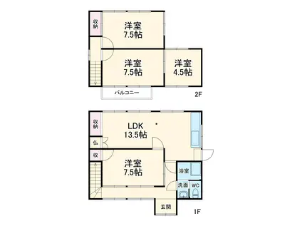名鉄尾西線 佐屋駅 徒歩16分 2階建 築49年(4LDK)の間取り写真