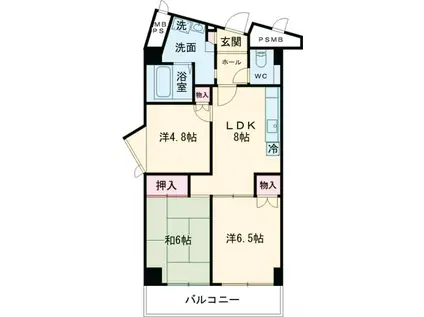 ルックハイツ取手第一(2LDK/3階)の間取り写真