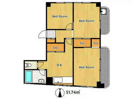 プラネット本町(3DK/5階)の間取り写真