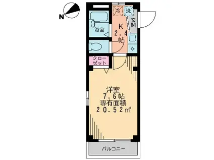 シャトル聖調布(1K/1階)の間取り写真