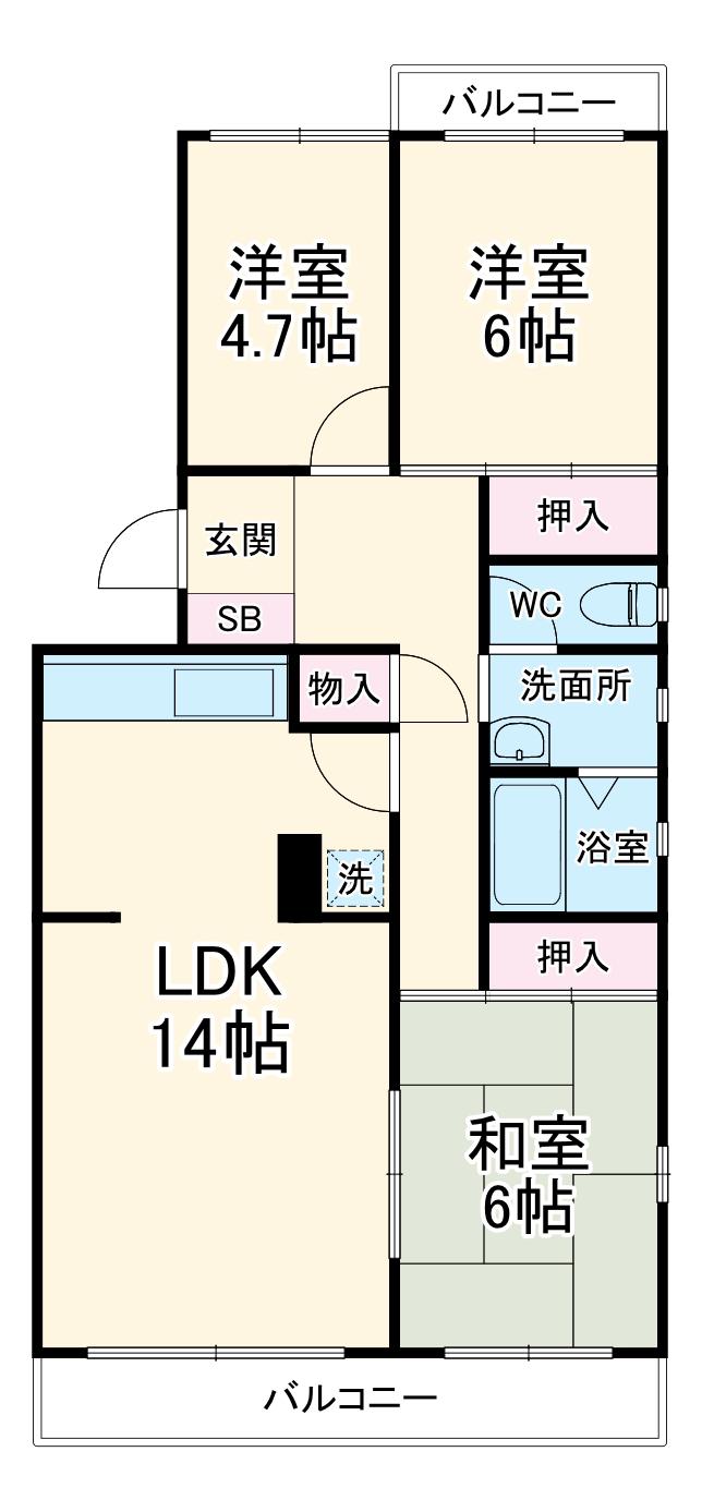 パークタウン若宮団地3号棟(3LDK/4階)の間取り写真