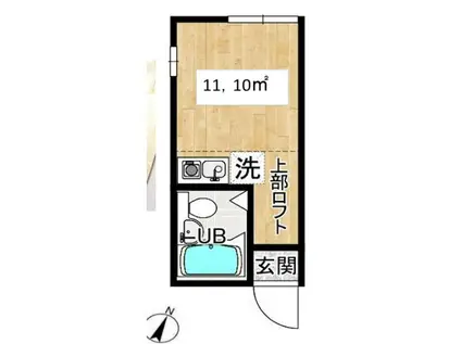 ユナイト三春台ジョアンの杜(ワンルーム/2階)の間取り写真