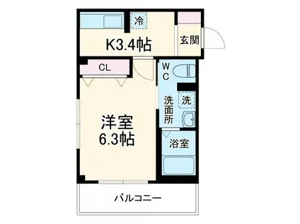 サン・リーフ(1K/3階)の間取り写真