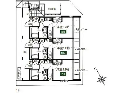 アルブル八王子千人町(1K/2階)の間取り写真