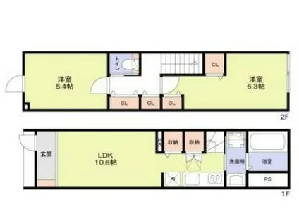 テラスハウス井萩(2LDK/1階)の間取り写真