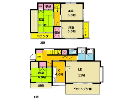 千葉都市モノレール 穴川駅(千葉) 徒歩19分 2階建 築47年(4LDK)の間取り写真