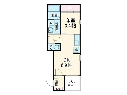 ハーモニーテラス下米野町2(1DK/3階)の間取り写真
