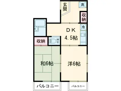 ライオンズマンション西八王子第2(2DK/2階)の間取り写真