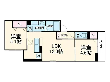 CIELMER湘南(2LDK/1階)の間取り写真