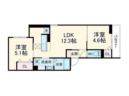 CIELMER湘南(2LDK/1階)の間取り写真