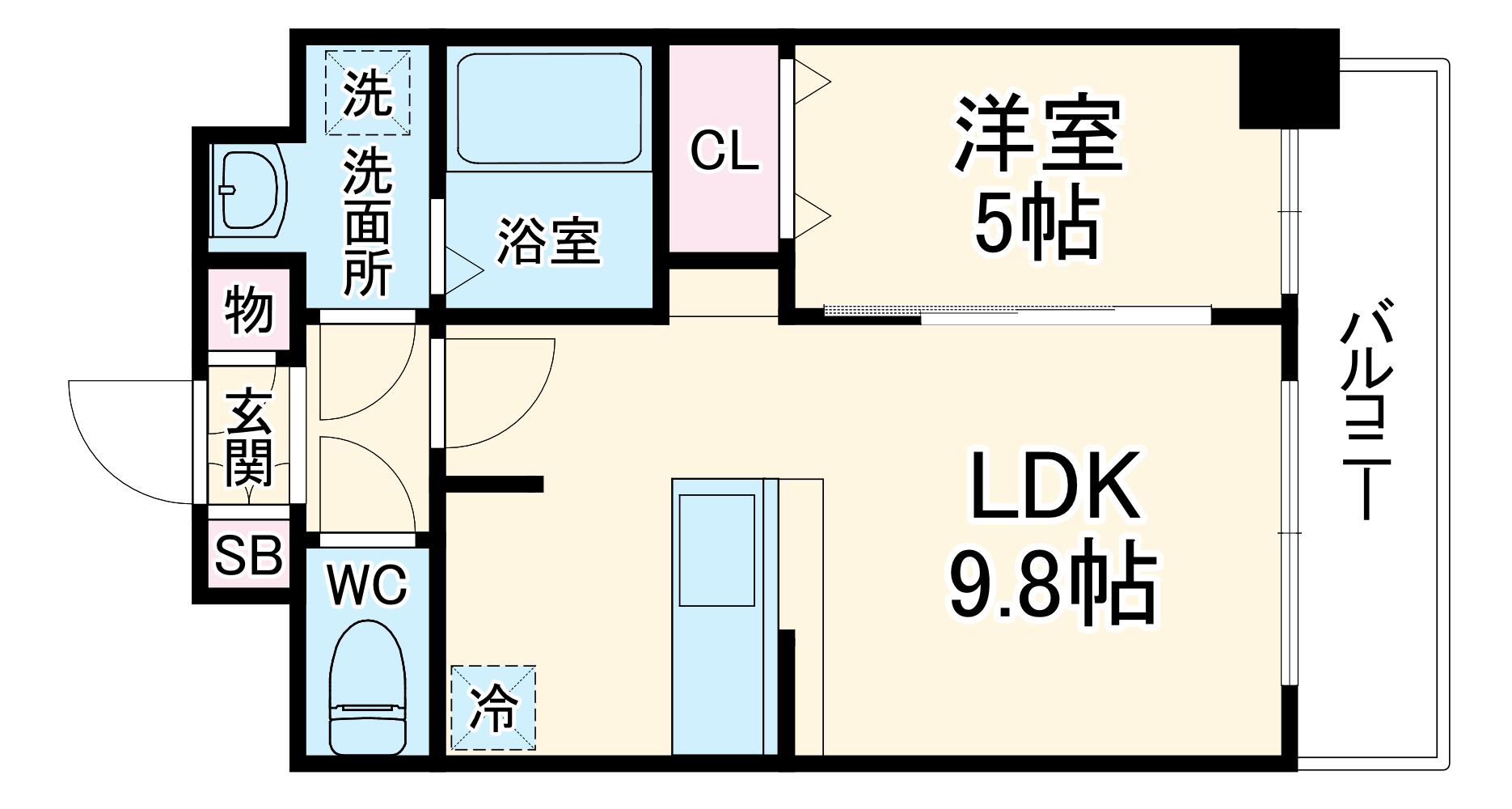 プレサンス扇町駅前(1LDK/12階)の間取り写真