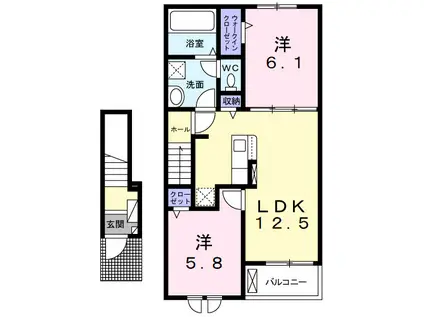 アンセスター貴船Ⅱ(2LDK/2階)の間取り写真