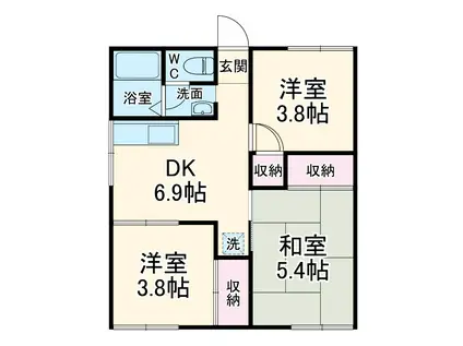アムールヒルカワ(3DK/1階)の間取り写真