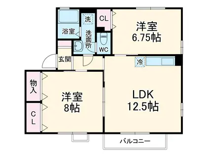 ウィルモアKⅠ(2LDK/2階)の間取り写真