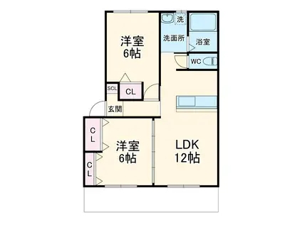 クラベール堀之内A棟(2LDK/1階)の間取り写真