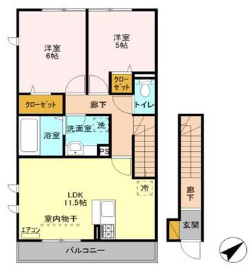 テラス丘の上B(2LDK/2階)の間取り写真