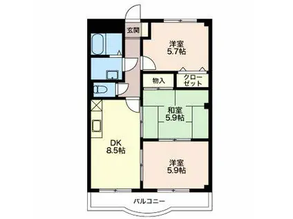 タウンソレイユ(3DK/1階)の間取り写真