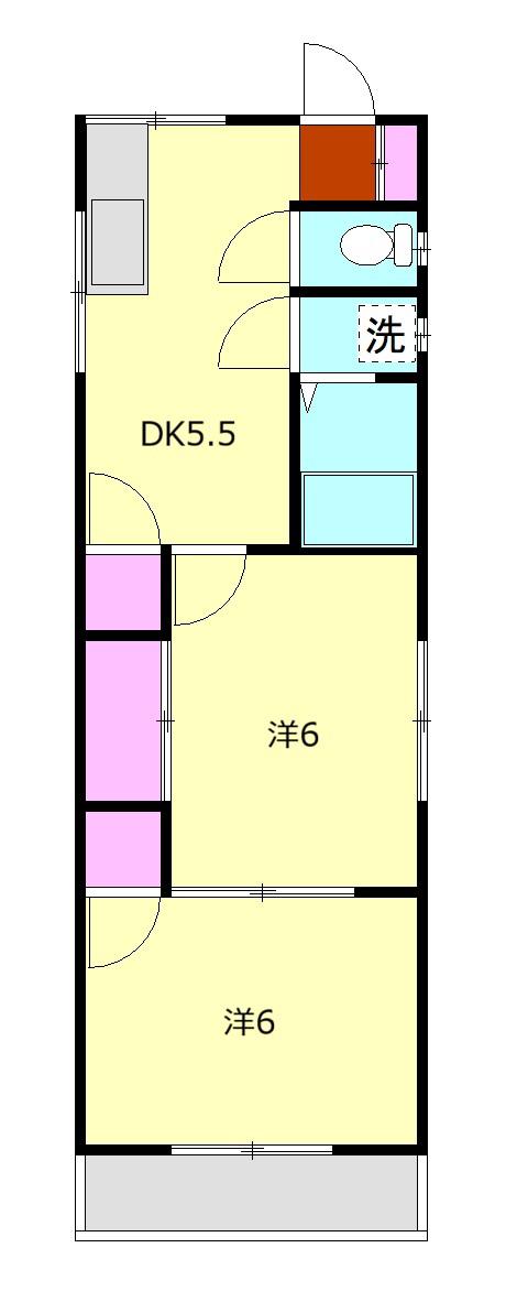 波まちテラス 3号棟(2DK/2階)の間取り写真
