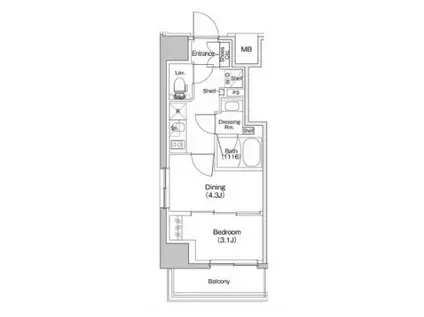 ザ・パークハビオ川口(1DK/6階)の間取り写真