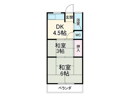 向陽ハイツ(2K/2階)の間取り写真