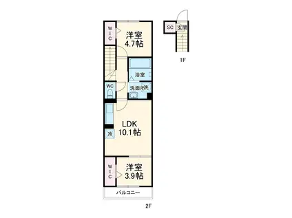 東庄レジデンス(2LDK/2階)の間取り写真