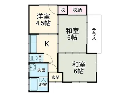 小田急電鉄小田原線 本厚木駅 バス乗車時間：22分 稲荷木バス停で下車 徒歩8分 1階建 築43年(3K)の間取り写真