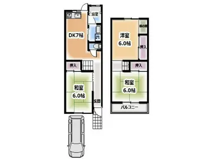 東海道本線 長岡京駅 徒歩37分 2階建 築53年(3DK)の間取り写真