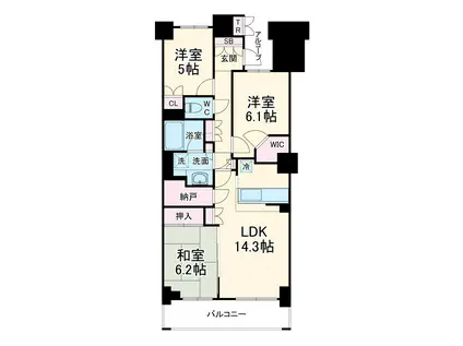 プラウドタワー武蔵浦和 ガーデン(3LDK/25階)の間取り写真