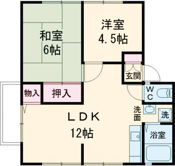 グリーンヒルセイジュⅡ(2DK/2階)の間取り写真