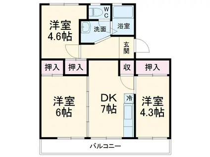 スマイルハイツA(3DK/4階)の間取り写真